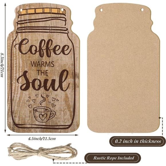 4 Pieces Wood Coffee Sign Decorative Rustic Wood Coffee Bar Sign Wall Hanging - Picture 2 of 6